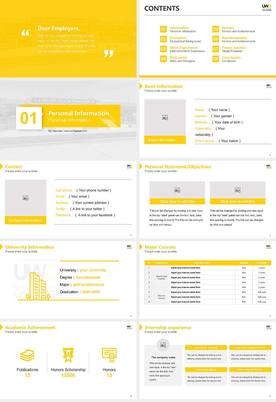 University of Wisconsin-Oshkosh Resume PPT Template16:9 ratio PPT effect preview image2