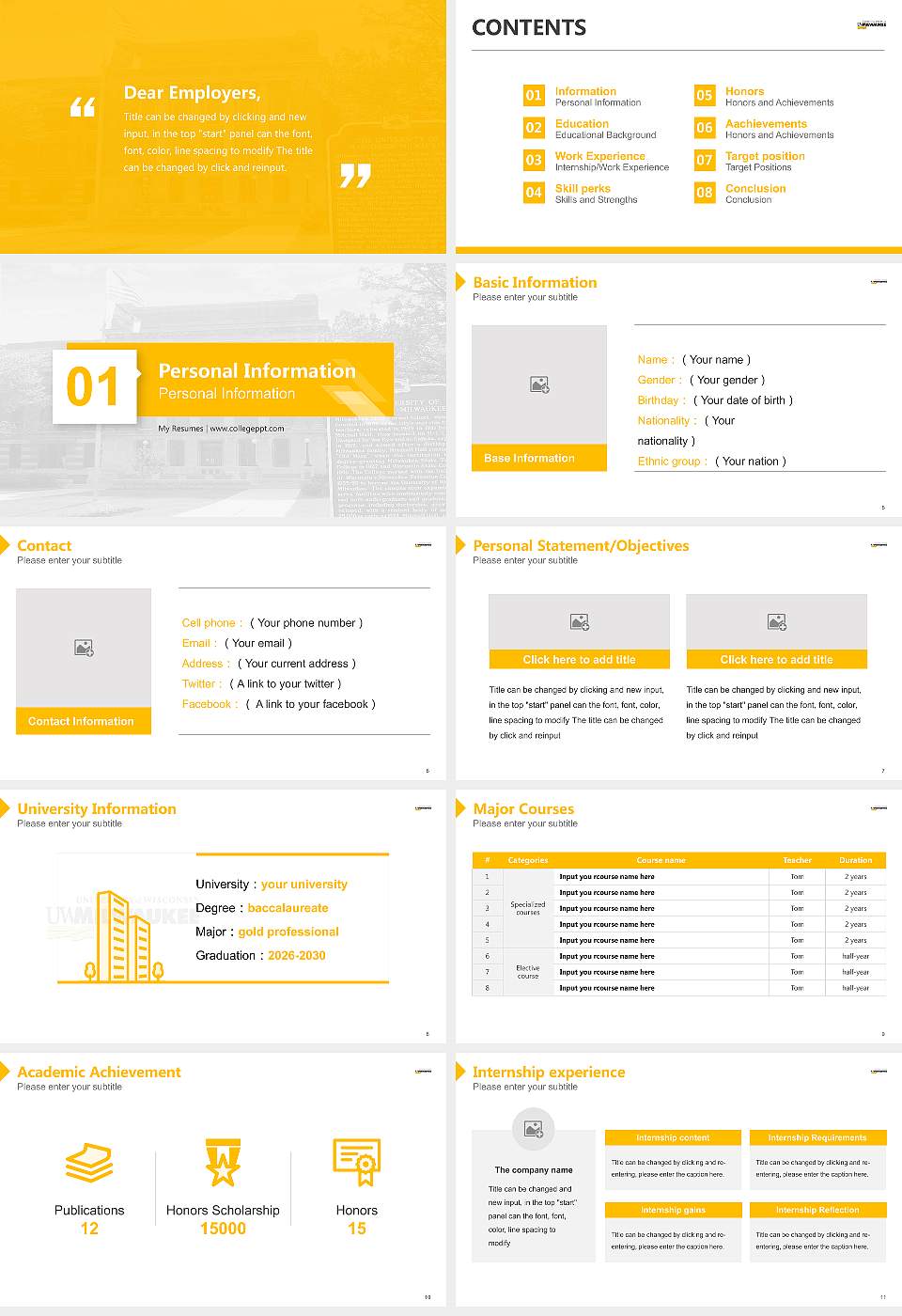 University of Wisconsin-Milwaukee Flex Resume PPT Template16:9 ratio PPT effect preview image2