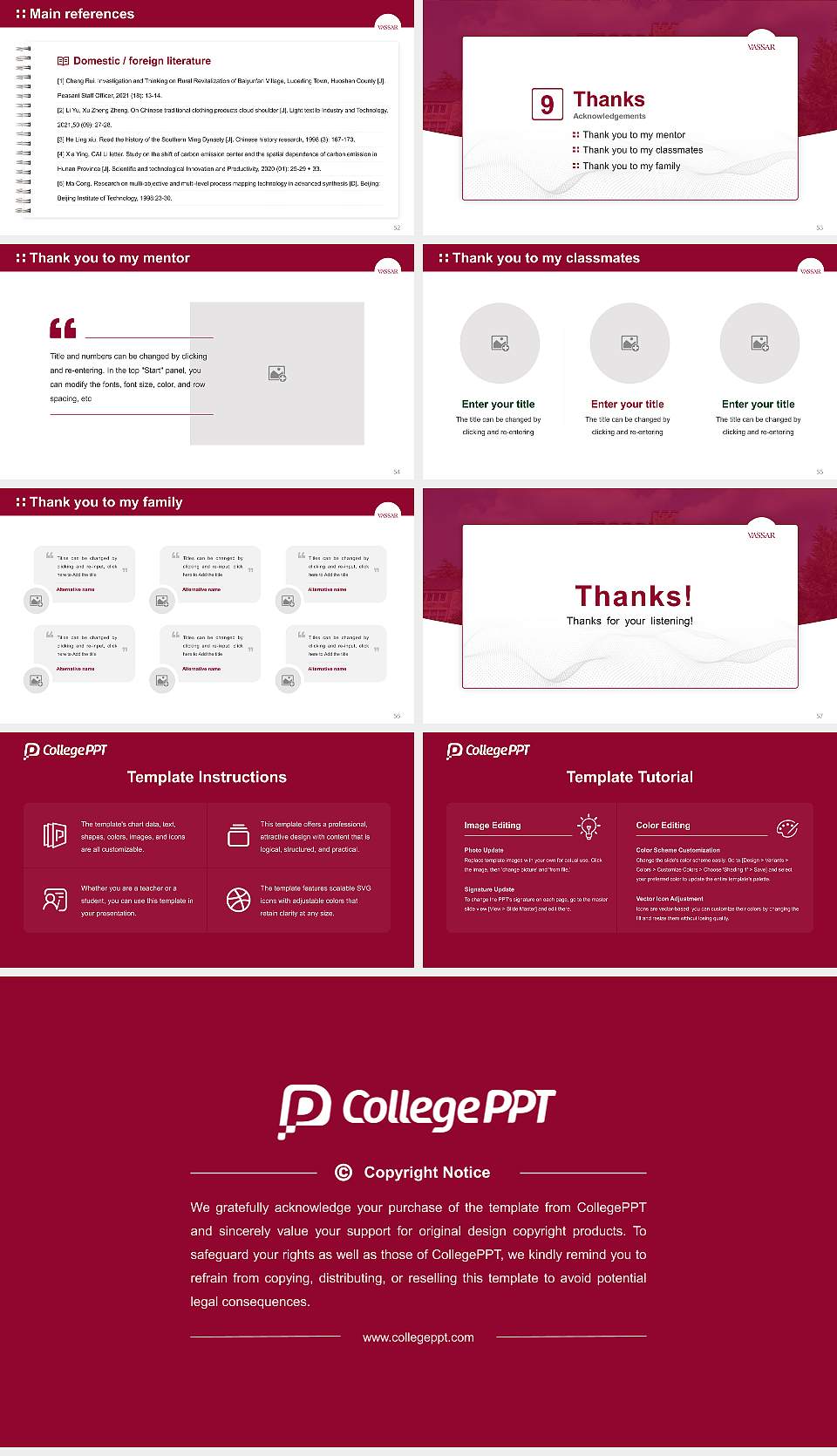 Vassar College Graduation Thesis Defense PPT Template16:9 ratio PPT effect preview image7