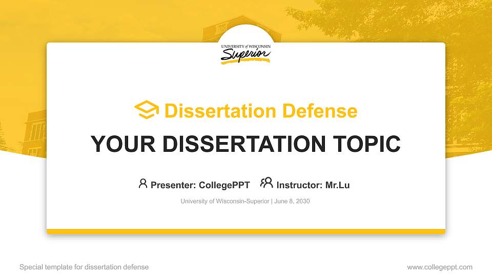 University of Wisconsin-Superior Graduation Thesis Defense PPT Template16:9 ratio PPT effect preview image