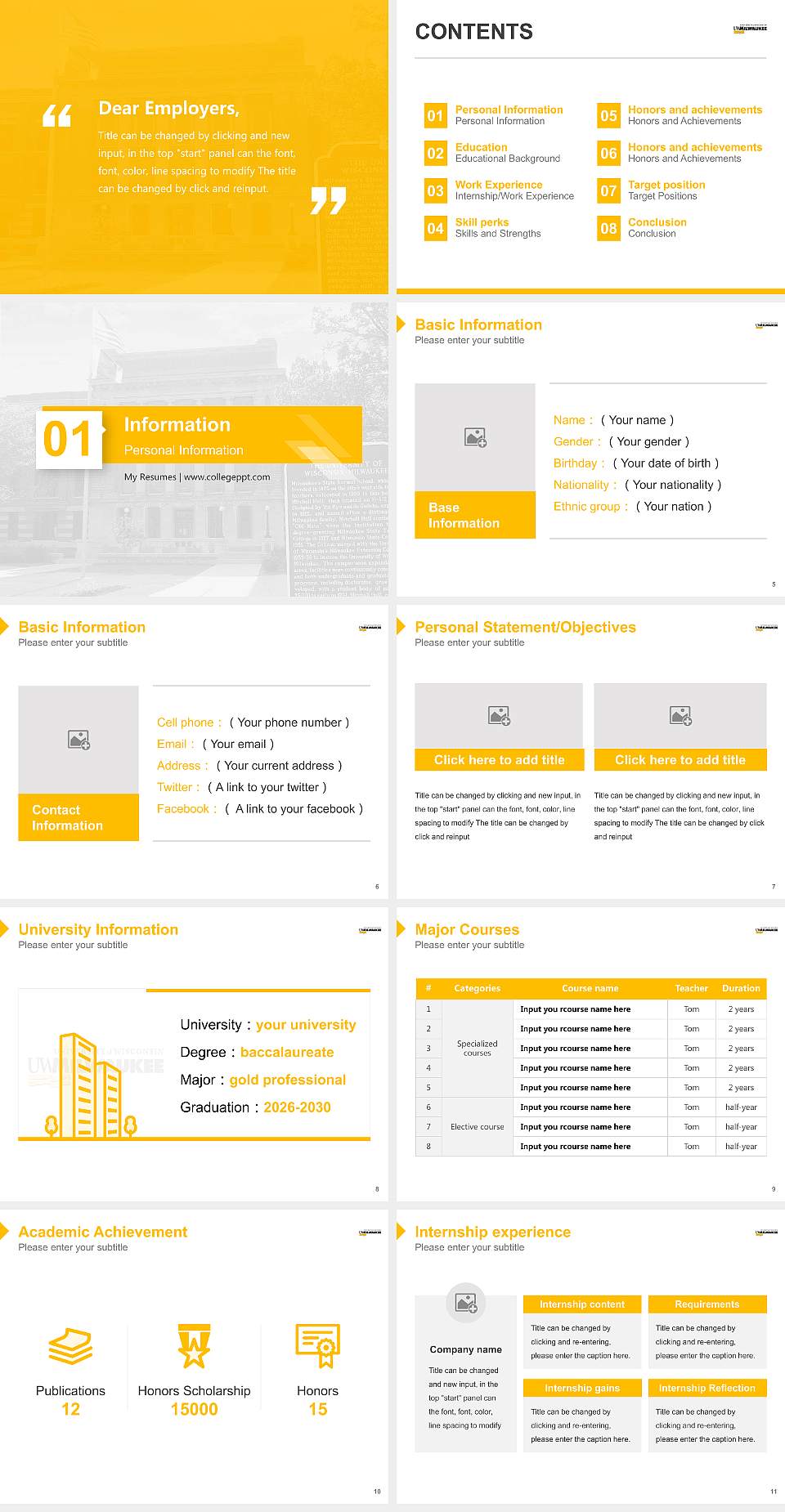 University of Wisconsin-Milwaukee Flex Resume PPT Template4:3 ratio PPT effect preview image2
