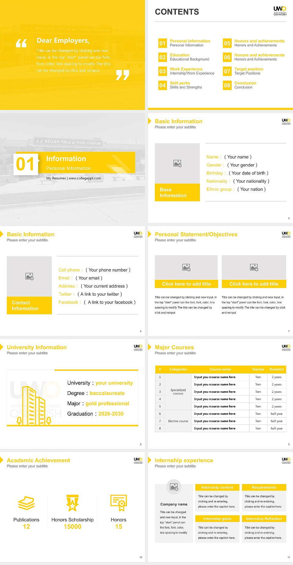 University of Wisconsin-Oshkosh Resume PPT Template4:3 ratio PPT effect preview image2