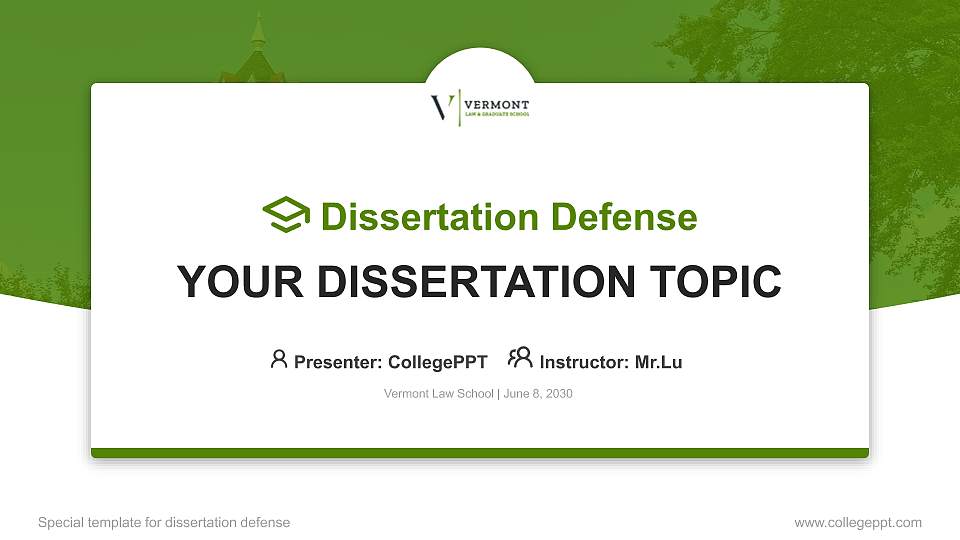 Vermont Law School Graduation Thesis Defense PPT Template16:9 ratio PPT effect preview image