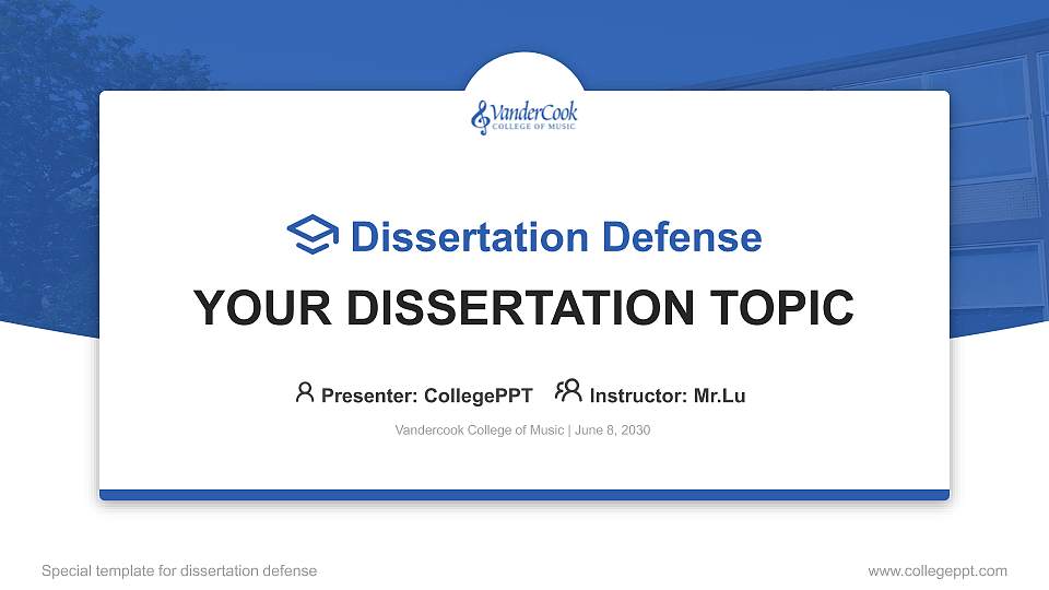 Vandercook College of Music Graduation Thesis Defense PPT Template16:9 ratio PPT effect preview image