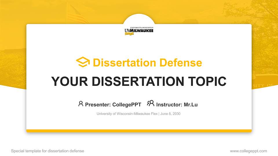 University of Wisconsin-Milwaukee Flex Graduation Thesis Defense PPT Template16:9 ratio PPT effect preview image