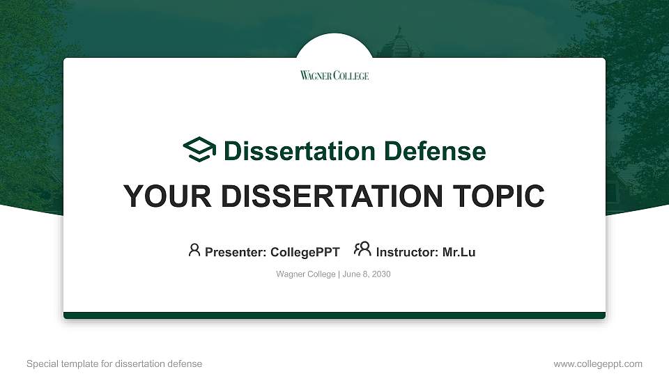 Wagner College Graduation Thesis Defense PPT Template16:9 ratio PPT effect preview image