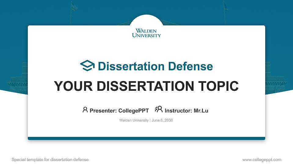 Walden University Graduation Thesis Defense PPT Template16:9 ratio PPT effect preview image