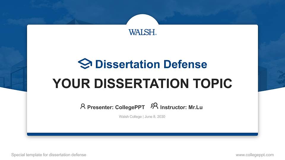Walsh College Graduation Thesis Defense PPT Template16:9 ratio PPT effect preview image