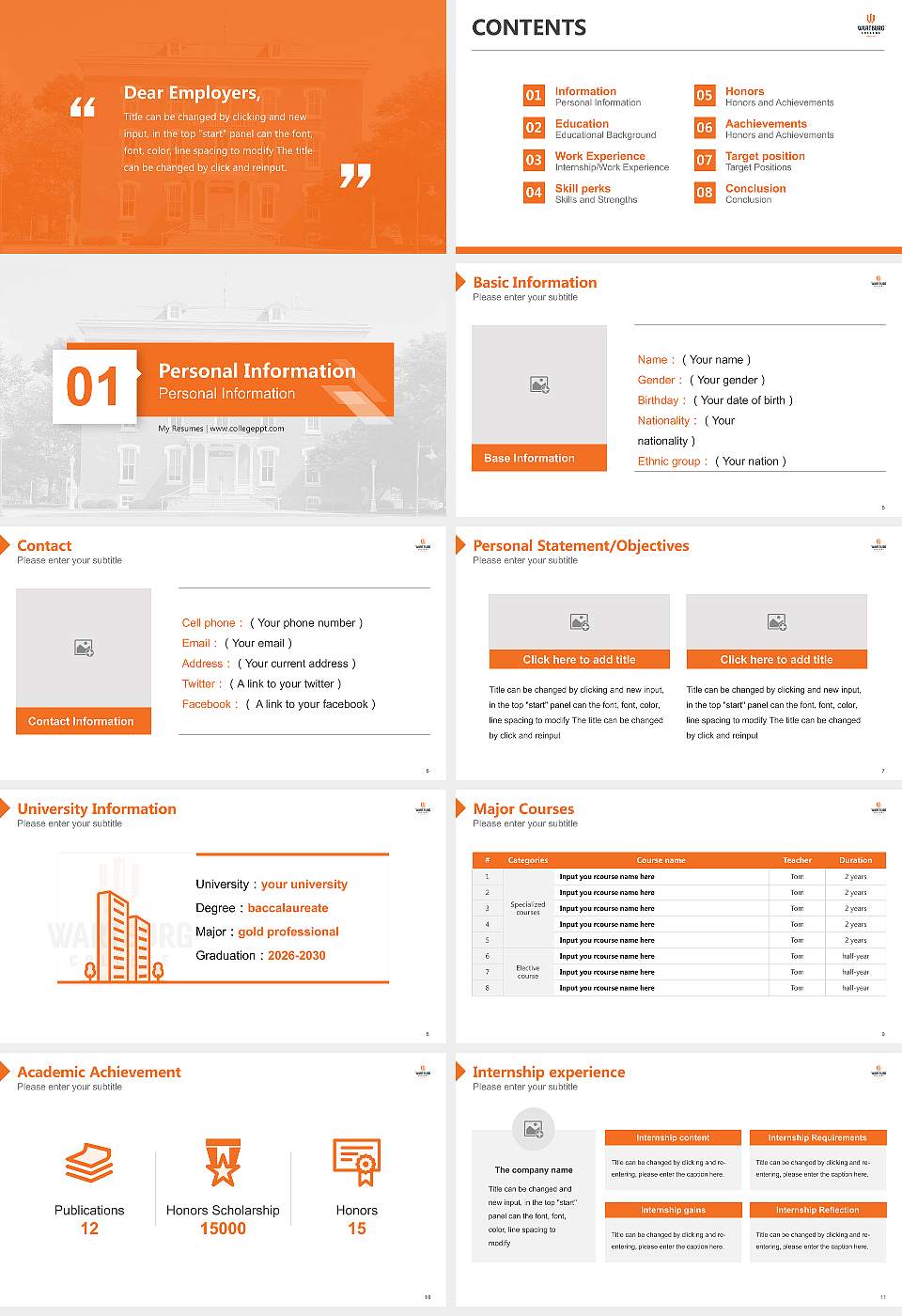 Wartburg College Resume PPT Template16:9 ratio PPT effect preview image2