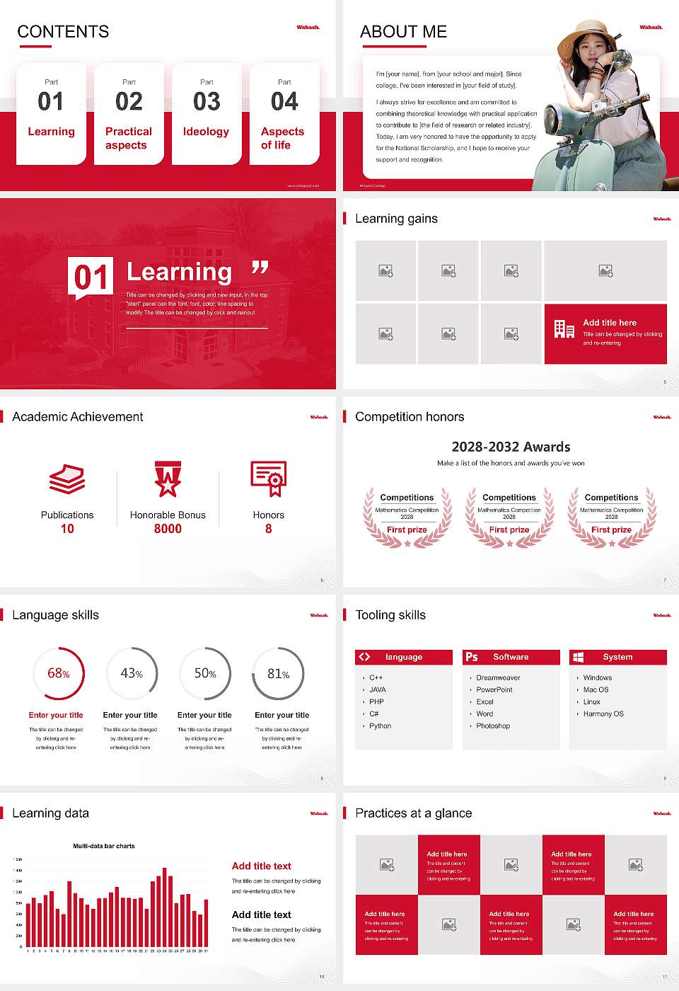 Wabash College National Scholarship Defense PPT Template16:9 ratio PPT effect preview image2