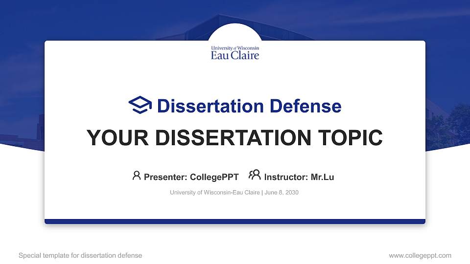 University of Wisconsin-Eau Claire Graduation Thesis Defense PPT Template16:9 ratio PPT effect preview image
