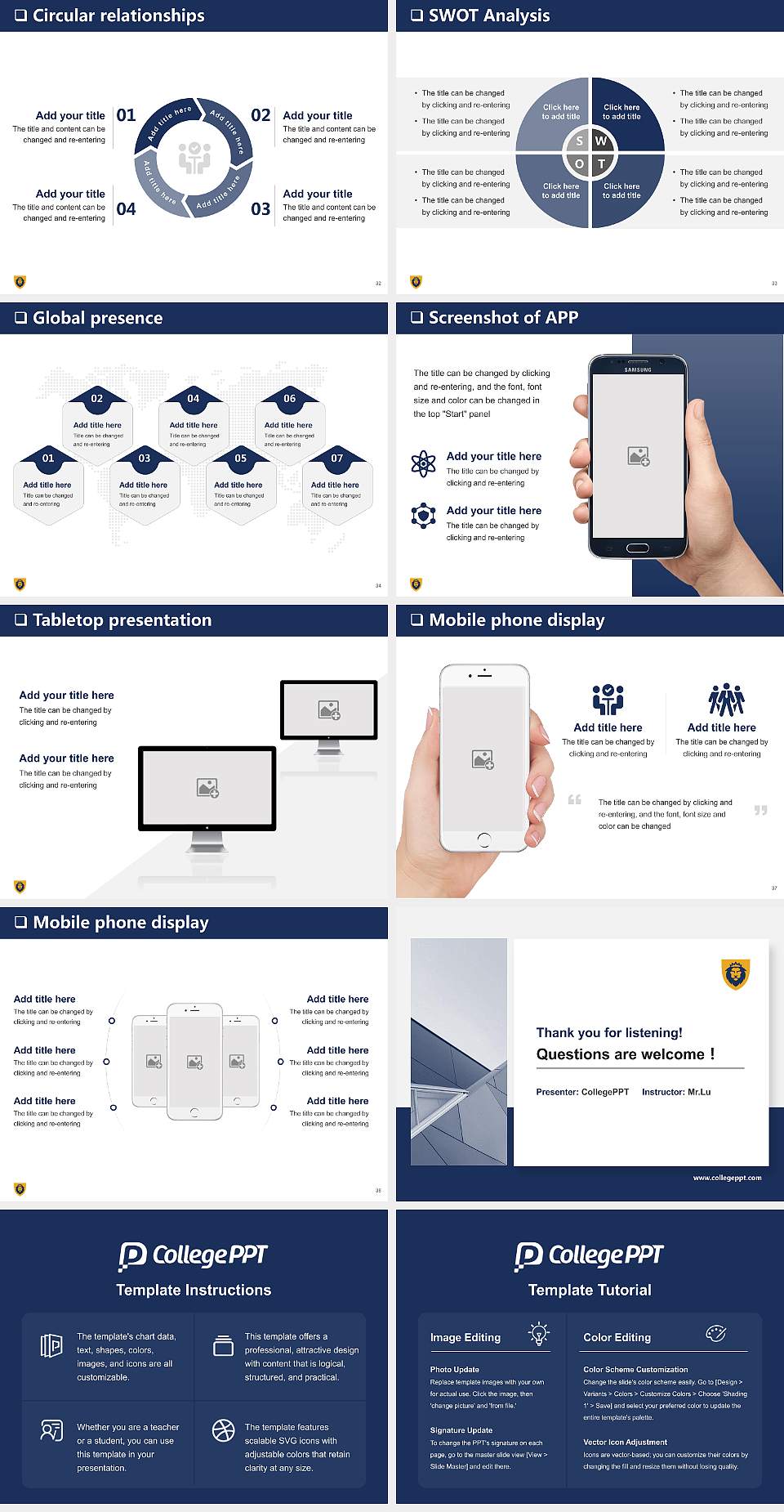 Warner University General Purpose PPT Template4:3 ratio PPT effect preview image5