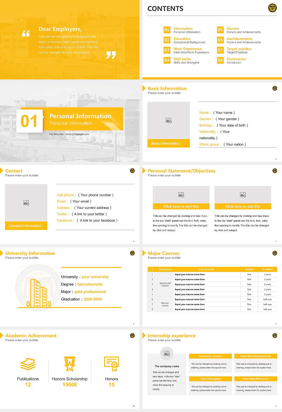 Virginia Commonwealth University Resume PPT Template16:9 ratio PPT effect preview image2