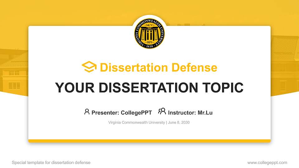 Virginia Commonwealth University Graduation Thesis Defense PPT Template16:9 ratio PPT effect preview image1