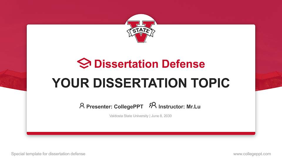 Valdosta State University Graduation Thesis Defense PPT Template16:9 ratio PPT effect preview image