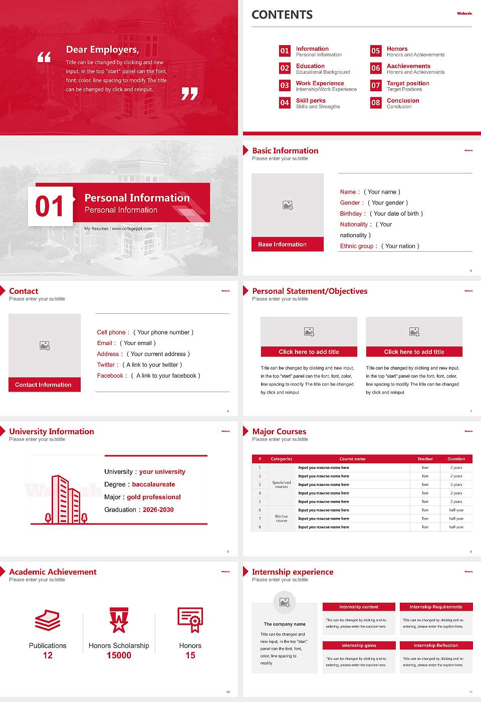 Wabash College Resume PPT Template16:9 ratio PPT effect preview image2