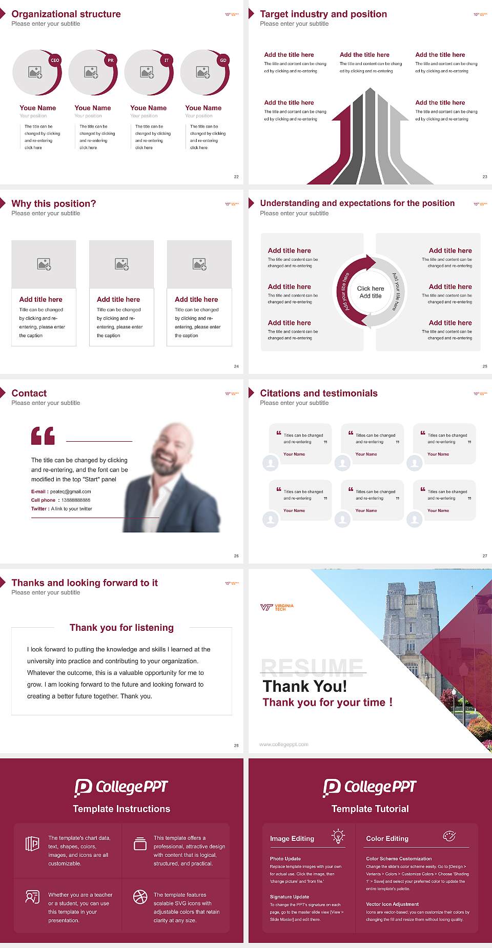 Virginia Polytechnic Institute and State University Resume PPT Template4:3 ratio PPT effect preview image4