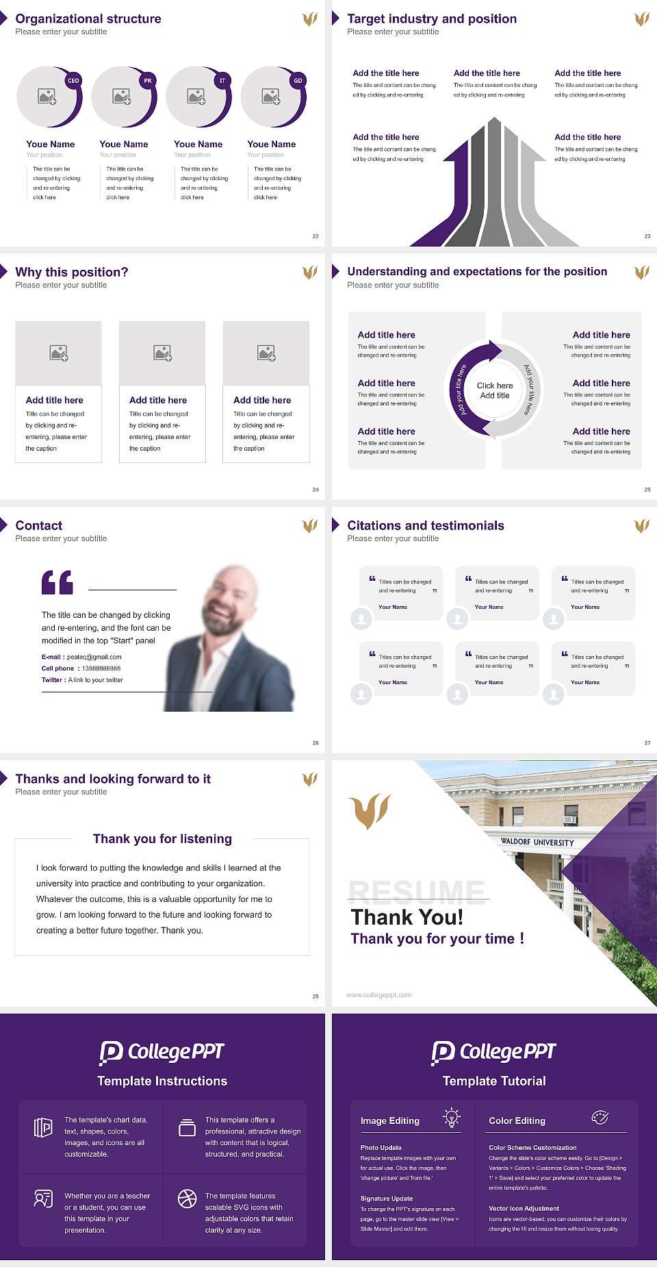 Waldorf University Resume PPT Template4:3 ratio PPT effect preview image4