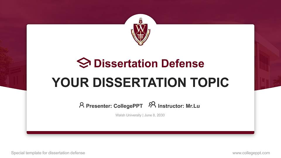 Walsh University Graduation Thesis Defense PPT Template16:9 ratio PPT effect preview image