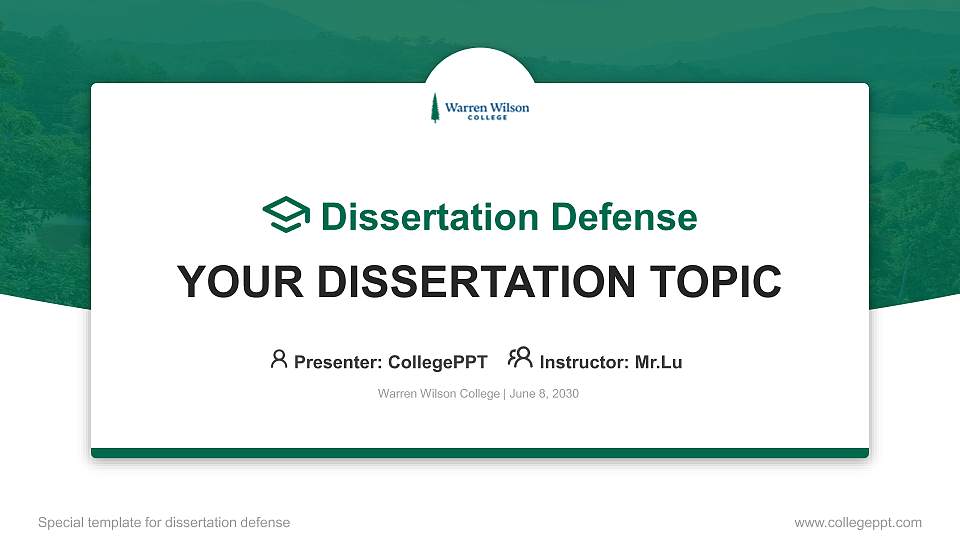 Warren Wilson College Graduation Thesis Defense PPT Template16:9 ratio PPT effect preview image