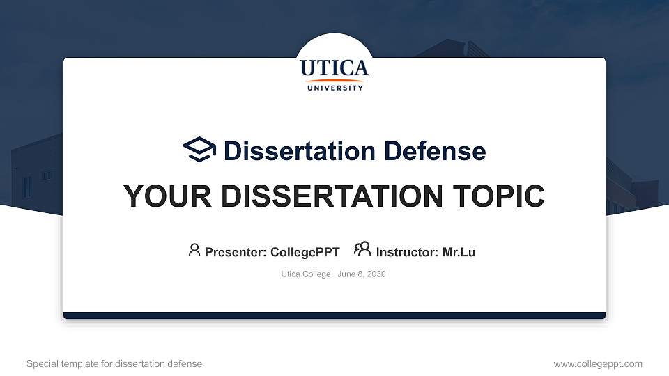 Utica College Graduation Thesis Defense PPT Template16:9 ratio PPT effect preview image