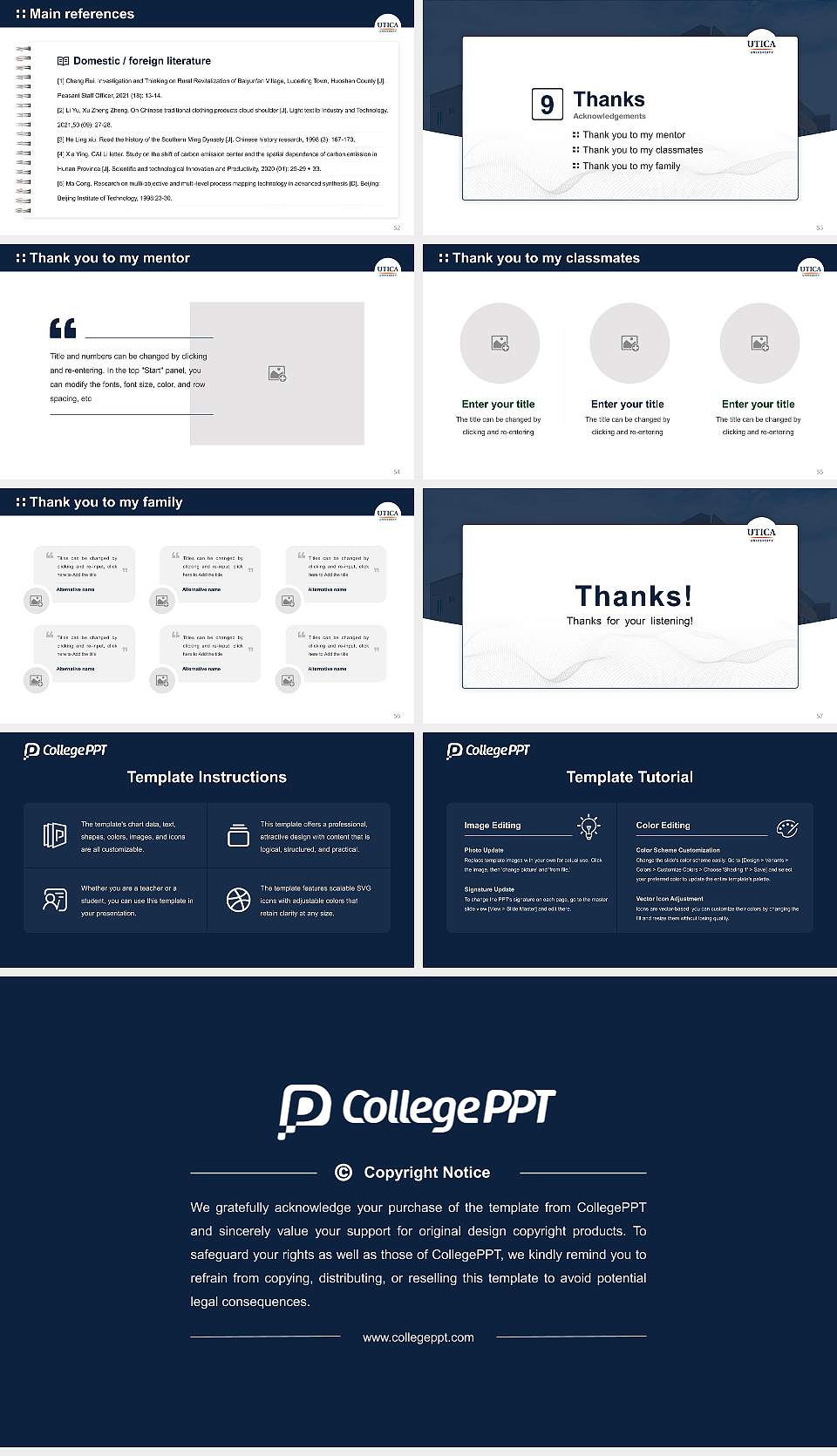Utica College Graduation Thesis Defense PPT Template16:9 ratio PPT effect preview image7
