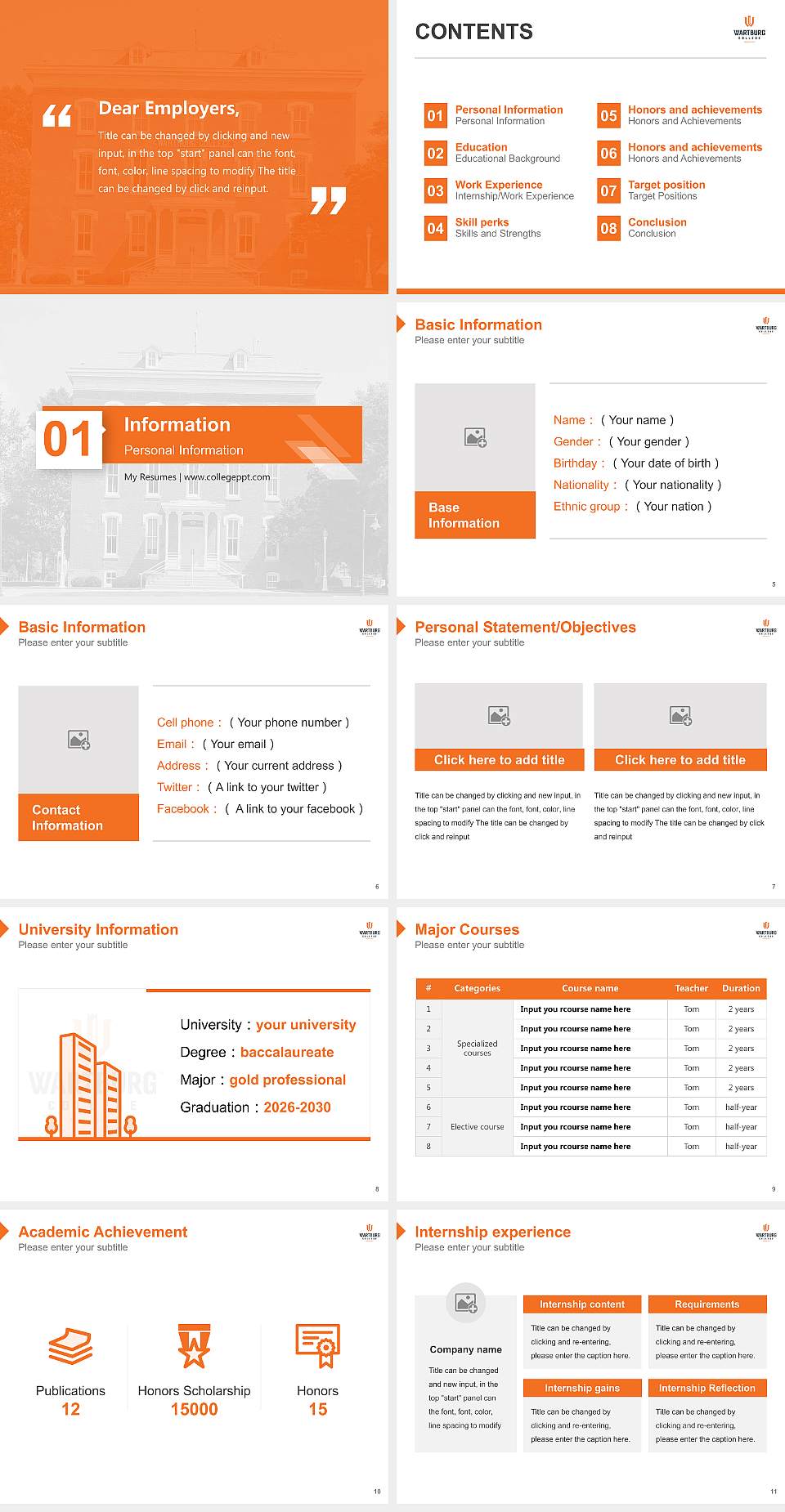 Wartburg College Resume PPT Template4:3 ratio PPT effect preview image2