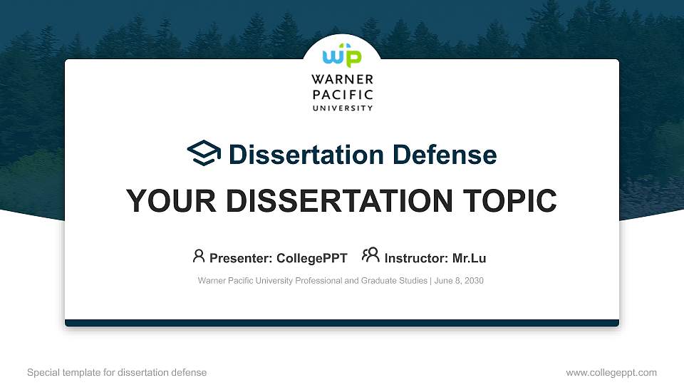 Warner Pacific University Professional and Graduate Studies Graduation Thesis Defense PPT Template16:9 ratio PPT effect preview image