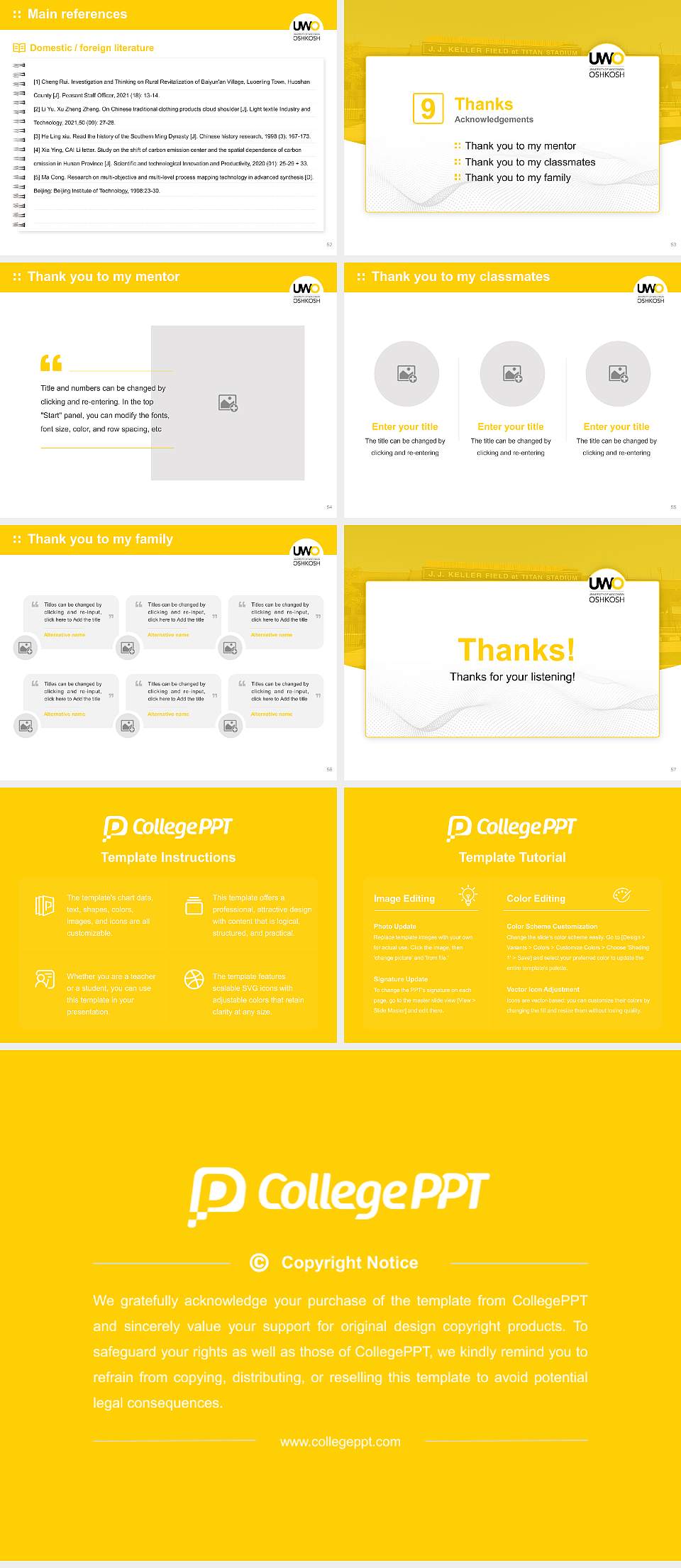 University of Wisconsin-Oshkosh Graduation Thesis Defense PPT Template4:3 ratio PPT effect preview image7