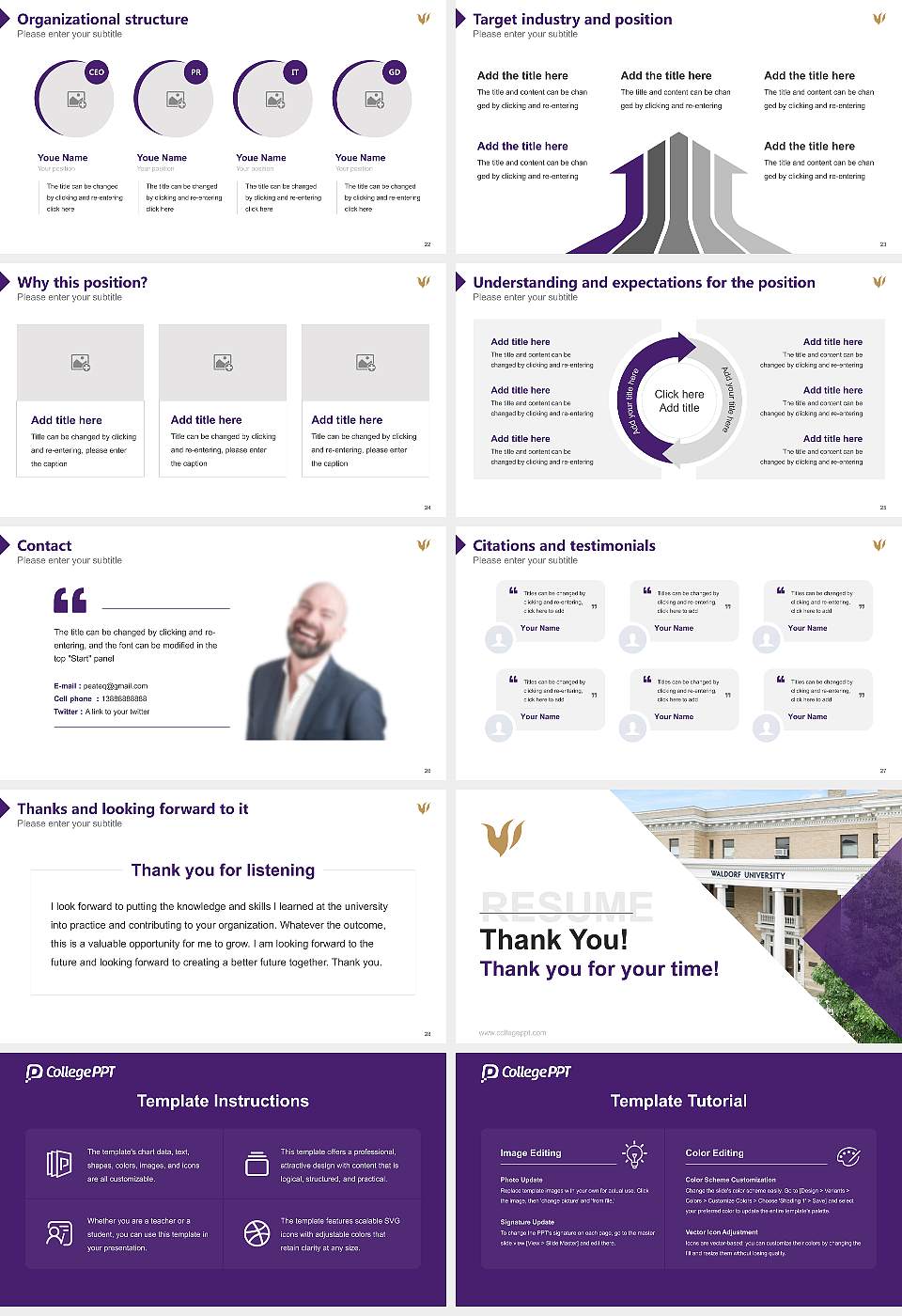 Waldorf University Resume PPT Template16:9 ratio PPT effect preview image4