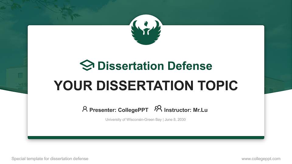 University of Wisconsin-Green Bay Graduation Thesis Defense PPT Template16:9 ratio PPT effect preview image
