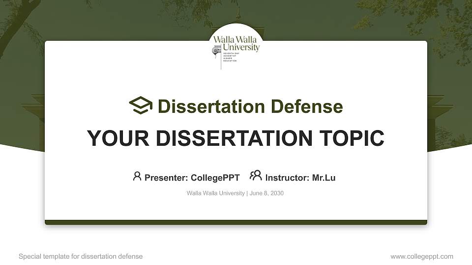 Walla Walla University Graduation Thesis Defense PPT Template16:9 ratio PPT effect preview image