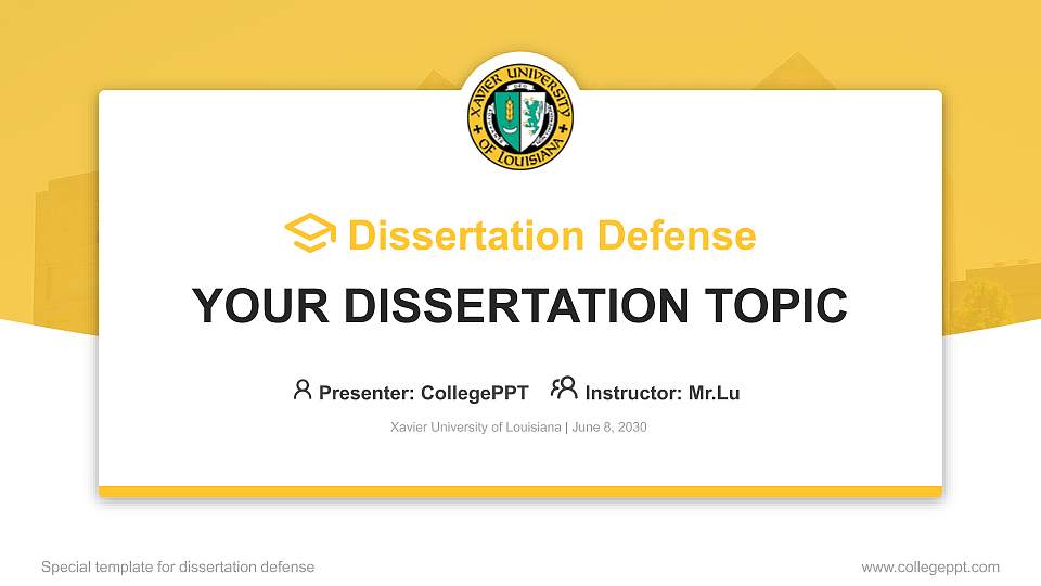 Xavier University of Louisiana Graduation Thesis Defense PPT Template16:9 ratio PPT effect preview image