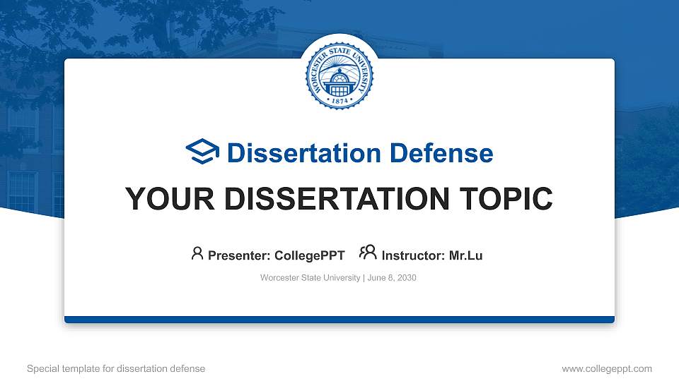 Worcester State University Graduation Thesis Defense PPT Template16:9 ratio PPT effect preview image
