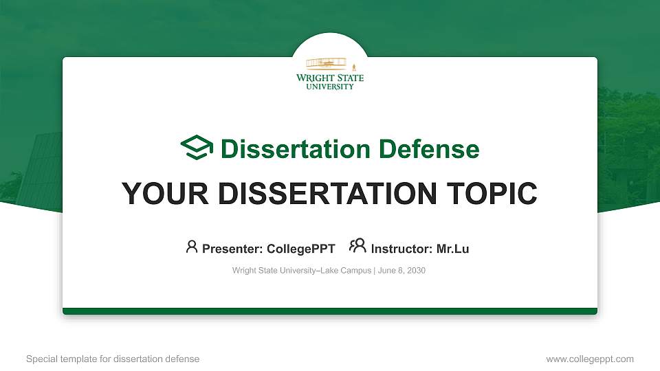Wright State University–Lake Campus Graduation Thesis Defense PPT Template16:9 ratio PPT effect preview image