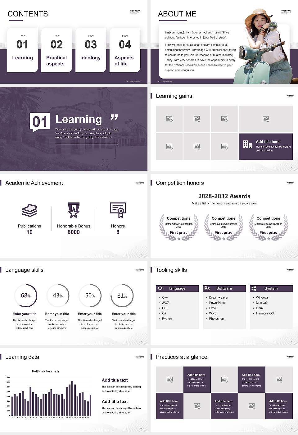 Woodbury University National Scholarship Defense PPT Template16:9 ratio PPT effect preview image2