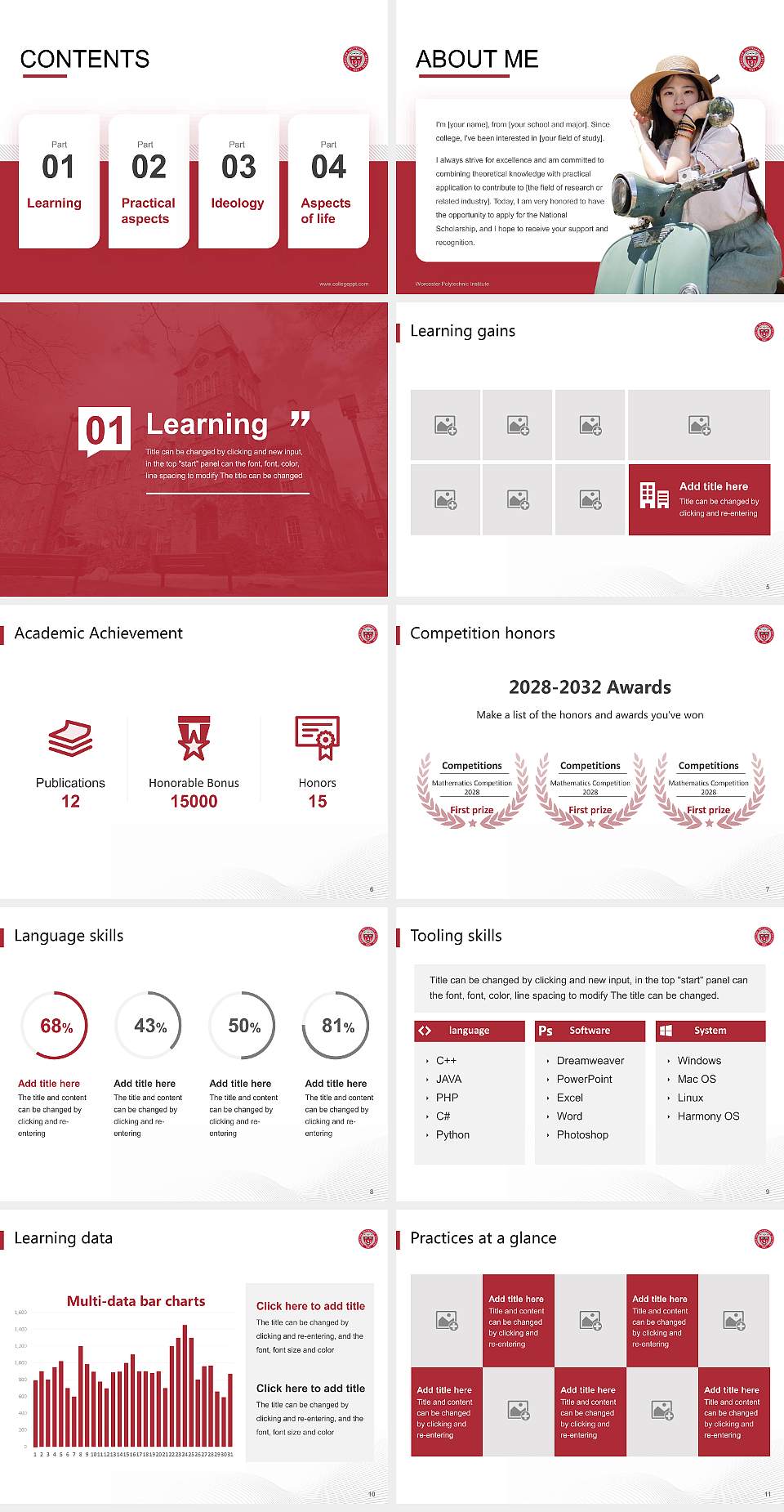 Worcester Polytechnic Institute National Scholarship Defense PPT Template4:3 ratio PPT effect preview image2