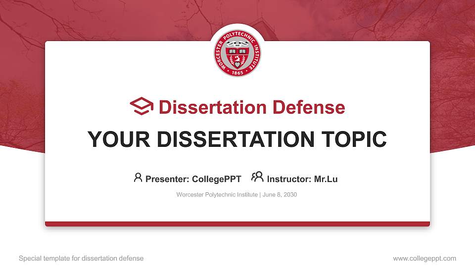 Worcester Polytechnic Institute Graduation Thesis Defense PPT Template16:9 ratio PPT effect preview image