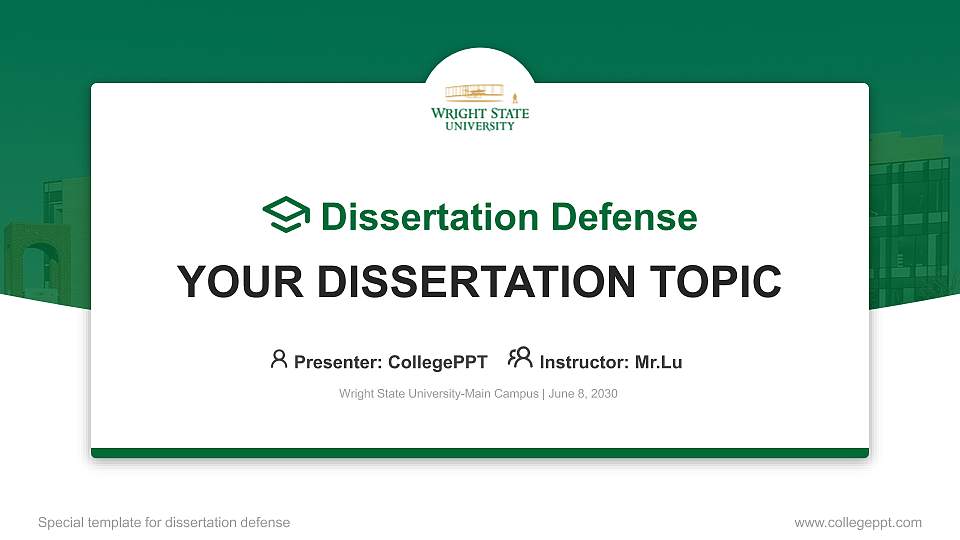 Wright State University-Main Campus Graduation Thesis Defense PPT Template16:9 ratio PPT effect preview image