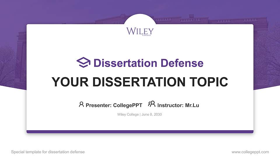 Wiley College Graduation Thesis Defense PPT Template16:9 ratio PPT effect preview image