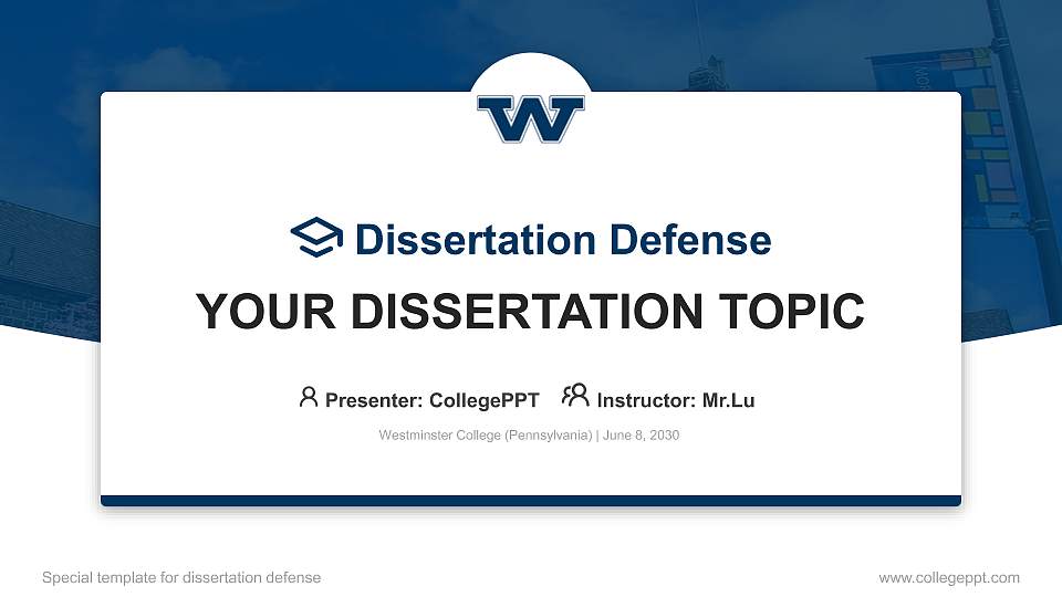 Westminster College (Pennsylvania) Graduation Thesis Defense PPT Template16:9 ratio PPT effect preview image