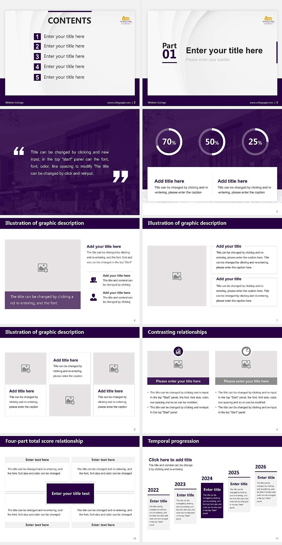 Whittier College Thesis Proposal/Graduation Defense PPT Template4:3 ratio PPT effect preview image2