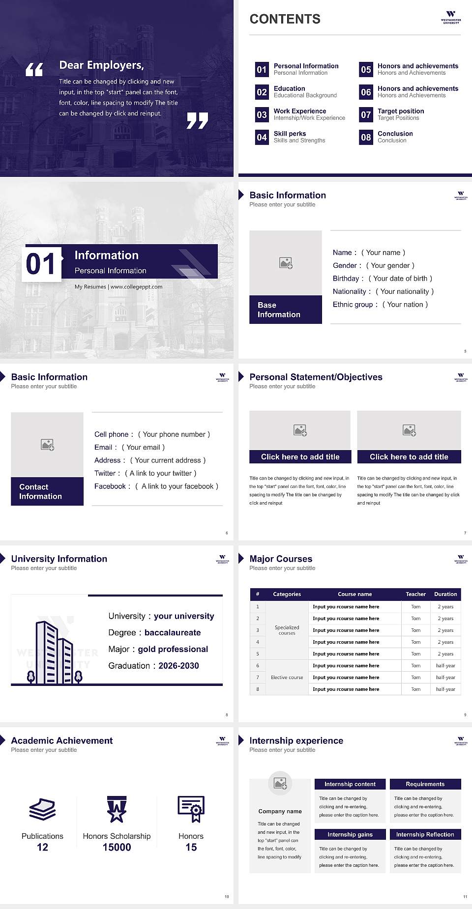 Westminster University (Utah) Resume PPT Template4:3 ratio PPT effect preview image2