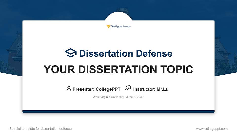 West Virginia University Graduation Thesis Defense PPT Template16:9 ratio PPT effect preview image1