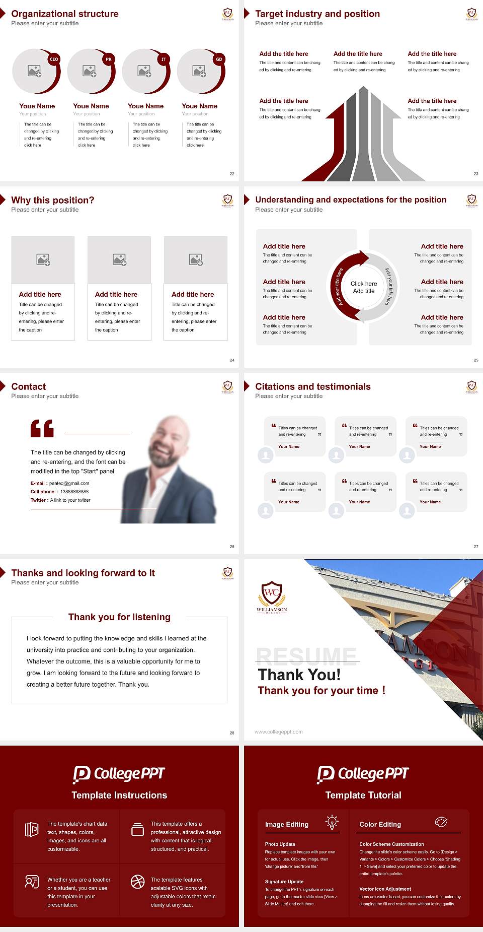 Williamson Christian College Resume PPT Template4:3 ratio PPT effect preview image4
