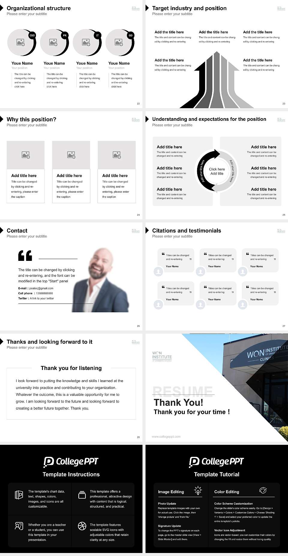 Won Institute of Graduate Studies Resume PPT Template4:3 ratio PPT effect preview image4