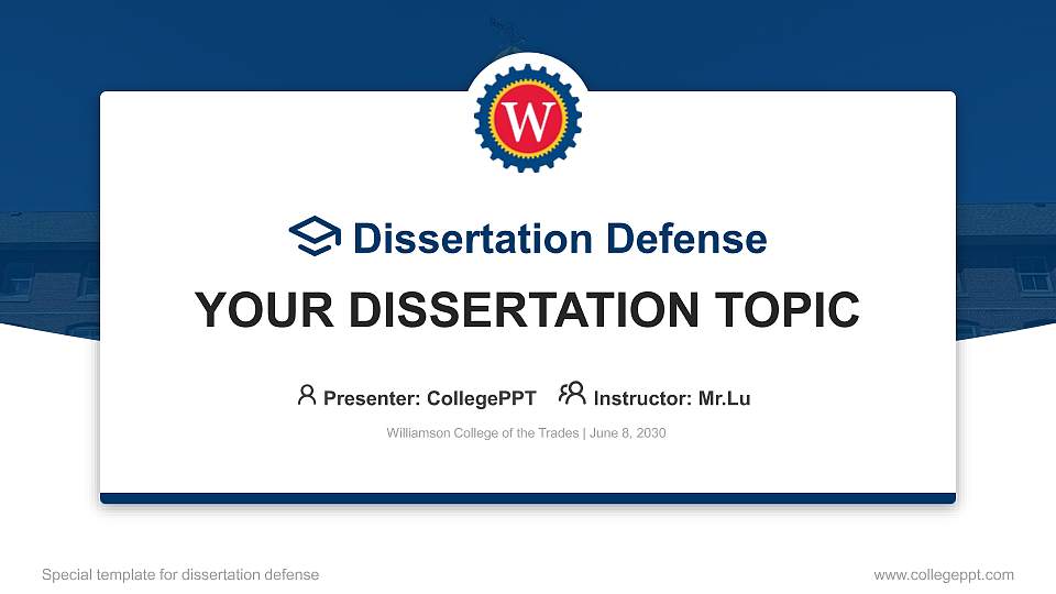 Williamson College of the Trades Graduation Thesis Defense PPT Template16:9 ratio PPT effect preview image