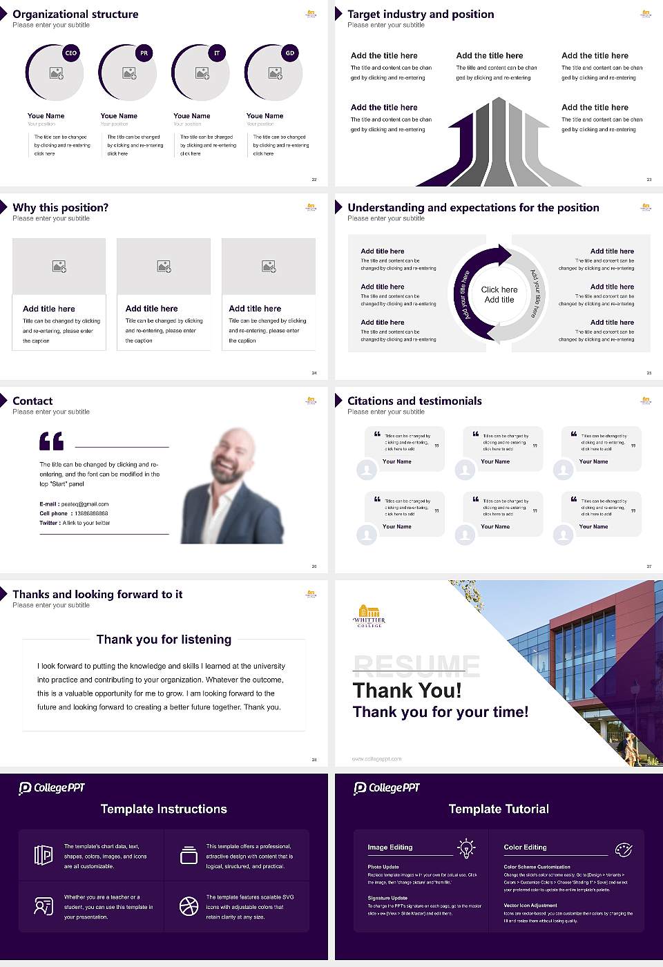 Whittier College Resume PPT Template16:9 ratio PPT effect preview image4