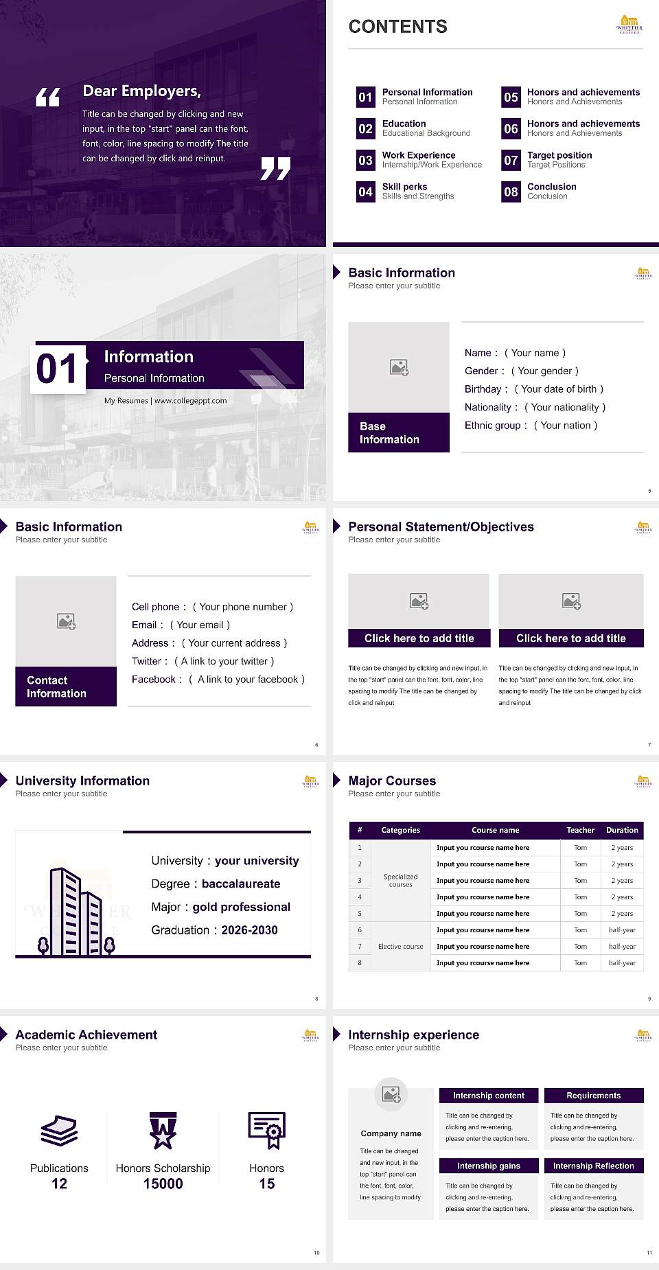 Whittier College Resume PPT Template4:3 ratio PPT effect preview image2