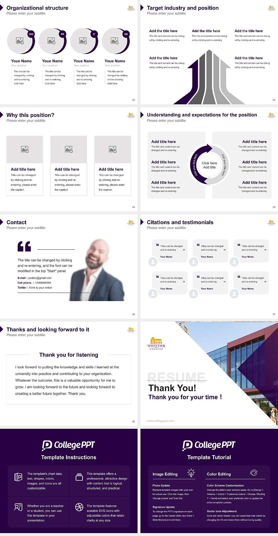 Whittier College Resume PPT Template4:3 ratio PPT effect preview image4